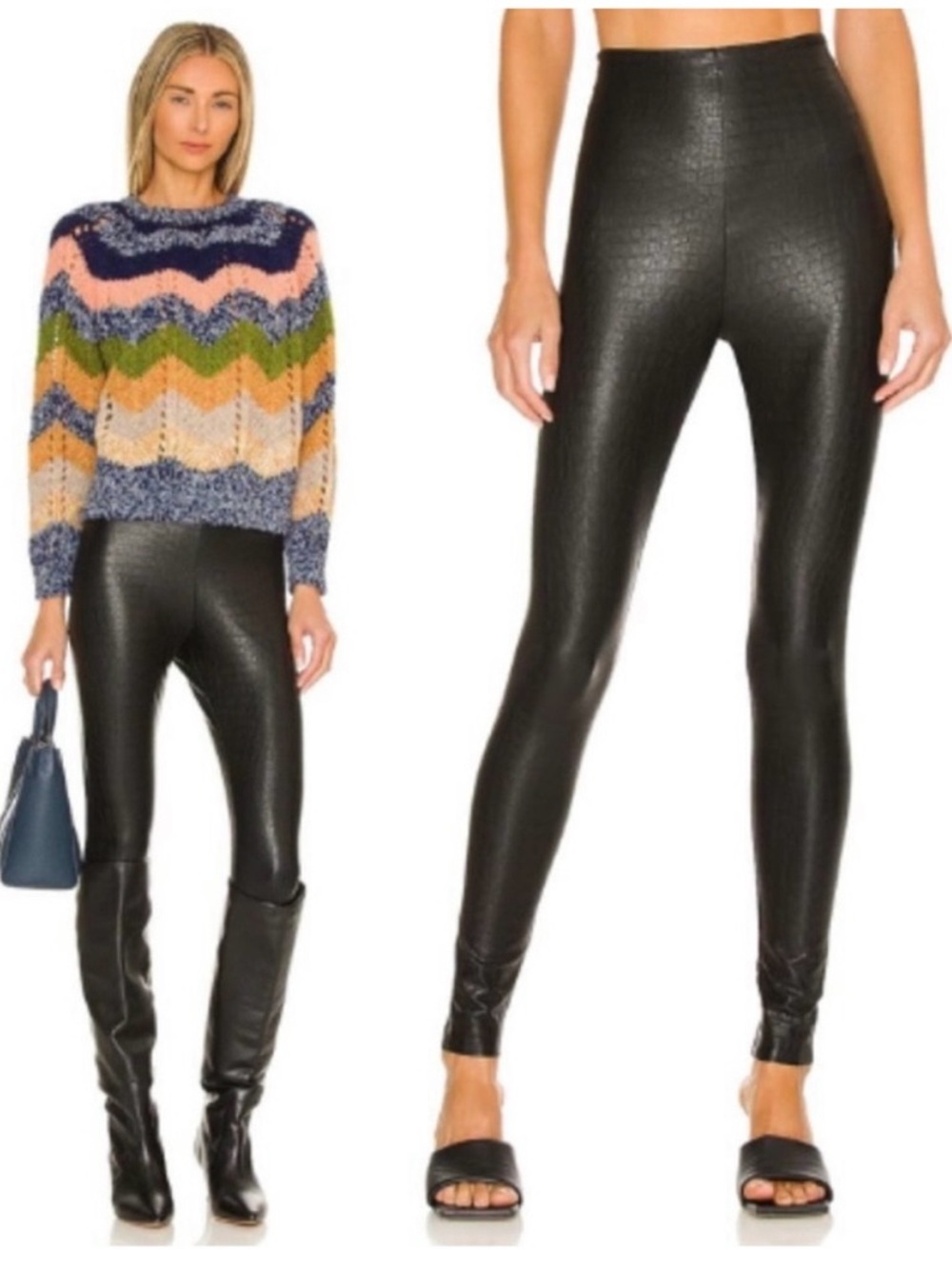 Commando Faux Leather Croc Leggings High Rise Black Crocodile